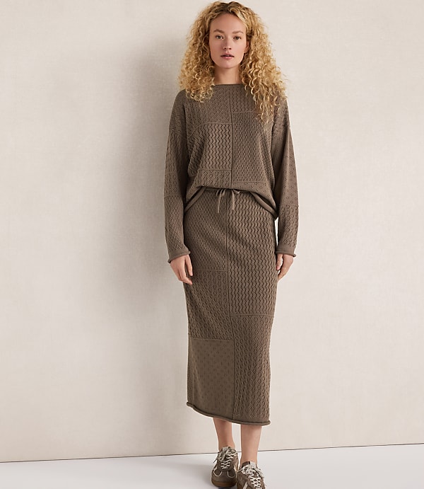 Haven Well Within Organic Cotton Mixed Stitch Midi Skirt