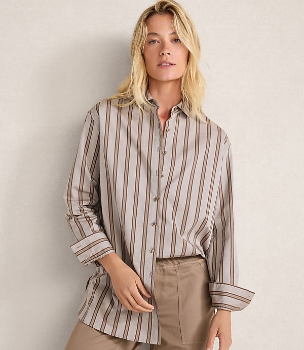 Haven Well Within The Longer Length Daily Shirt in Organic Cotton Poplin Modern Stripe