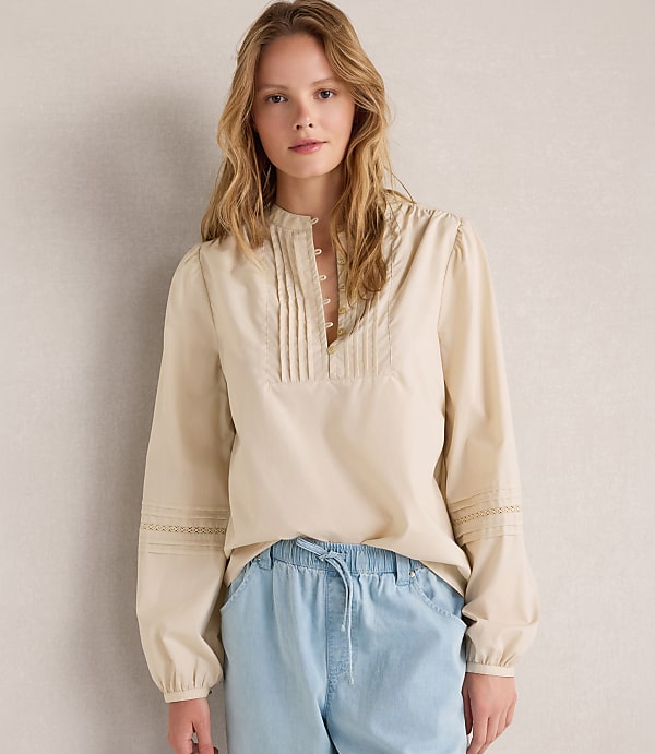 Haven Well Within Organic Cotton Poplin Lace Pintuck Shirt