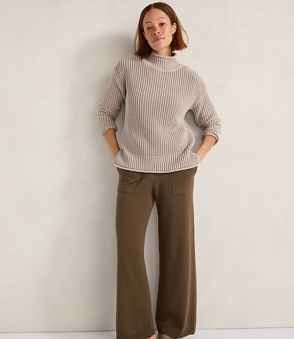 Haven Well Within Garment-Dyed Organic Cotton Shaker Stitch Roll Neck Sweater