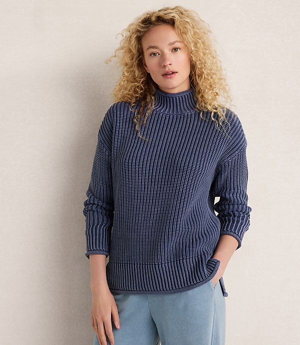 Haven Well Within Garment-Dyed Organic Cotton Shaker Stitch Roll Neck Sweater
