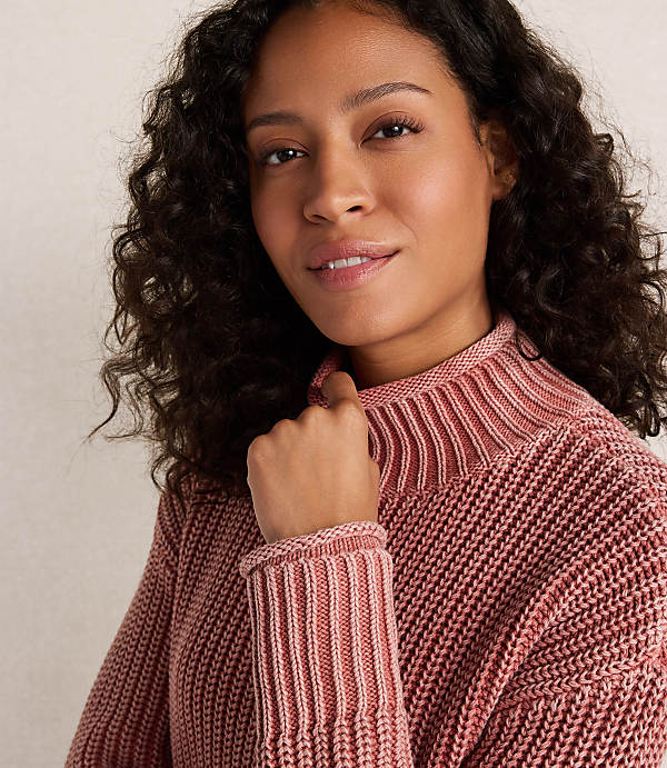 Haven Well Within Garment-Dyed Organic Cotton Shaker Stitch Roll Neck Sweater