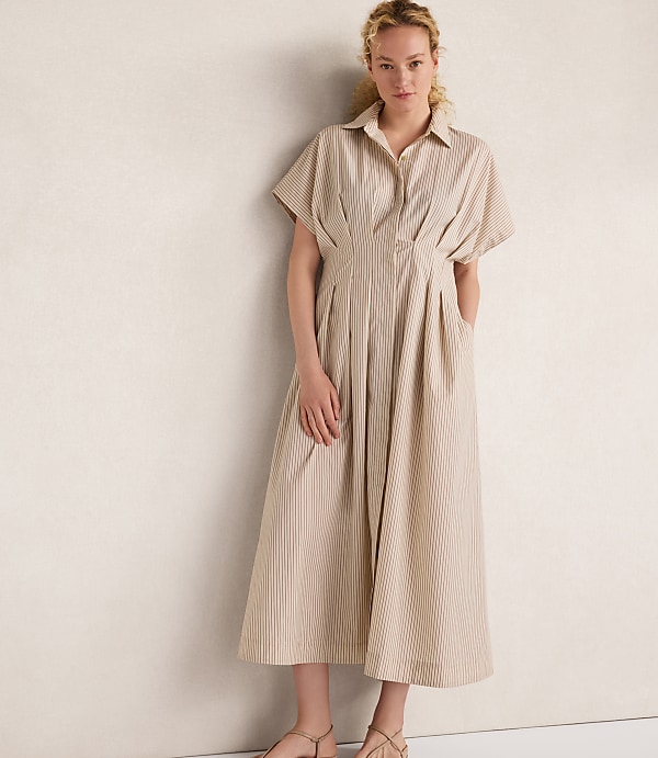 Haven Well Within Organic Cotton Poplin Pleated Striped Dress