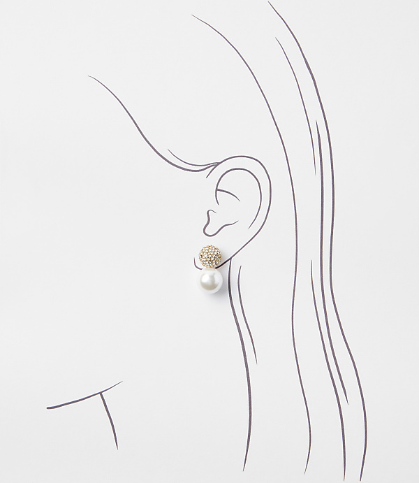 A delicate pearl earring with a sparkling stud hangs from a sketched ear against a plain white background.