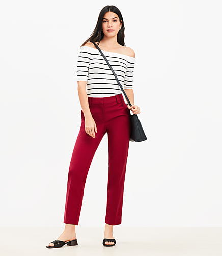 Petite Riviera Slim Pants in Doubleweave - Crimson Blush