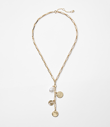 Pearlized Coin Y Necklace