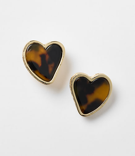 Tortoiseshell Print Abstract Heart Stud Earrings