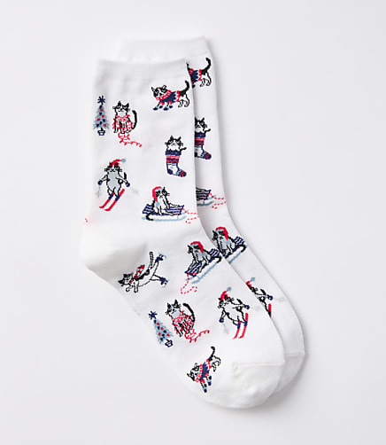 Holiday Cat Crew Socks