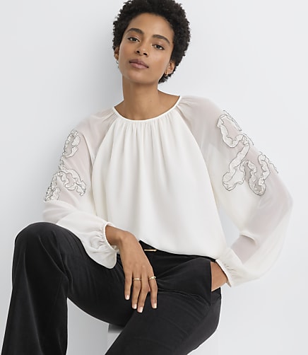 Embroidered Ruffle Sleeve Blouse