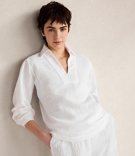 Haven Well Within Textured Cotton Gauze Collared Top