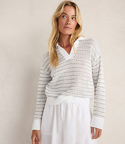 Haven Well Within Organic Cotton Stripe Mixed Stitch Johnny Collar Sweater