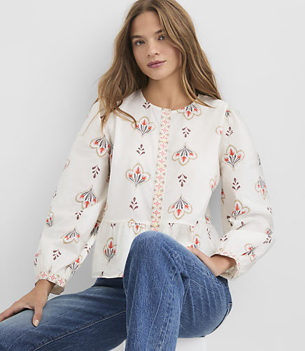 Floral Puff Sleeve Peplum Top