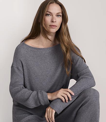 Lou & Grey Heathered Brushed Ribbed Boatneck Pajama Top