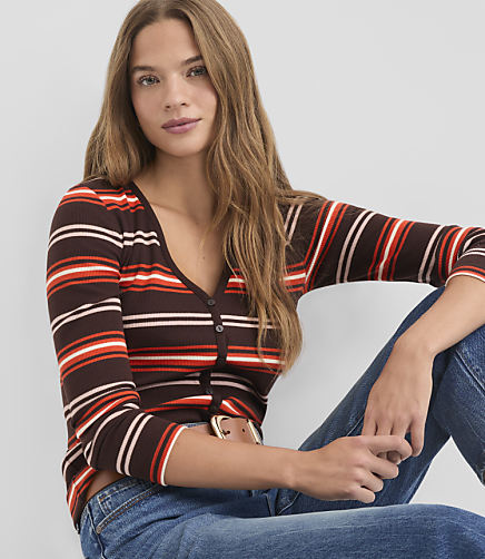 Striped Ribbed V-Neck Cardigan