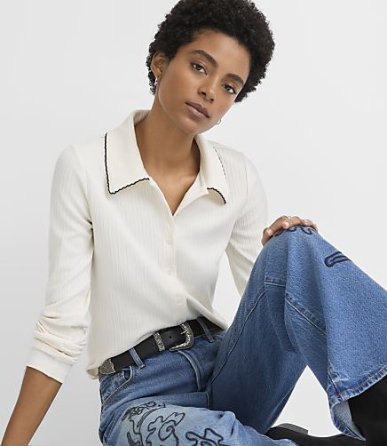 Scalloped Polo Cardigan