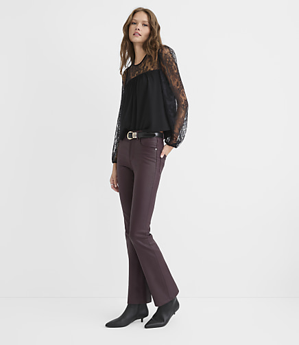 Rivete Coated Mid Rise Boot Jeans in Burgundy
