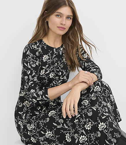 Floral Ruched Bodice Midi Dress