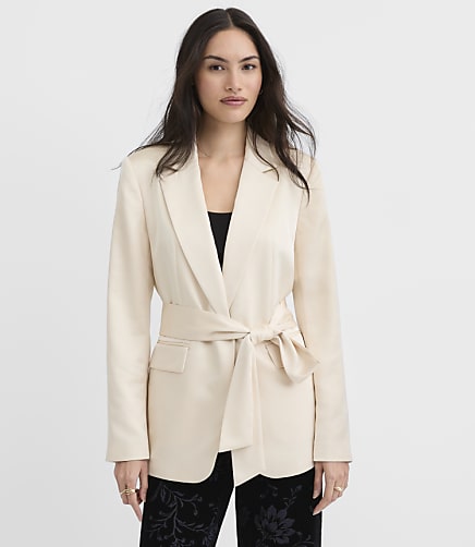 Satin Belted Wrap Blazer