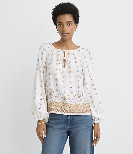 Border Floral Bow Blouse