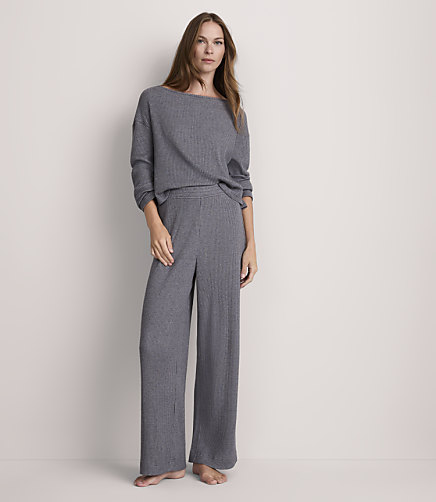 Lou & Grey Heathered Brushed Ribbed Wide Leg Pajama Pants