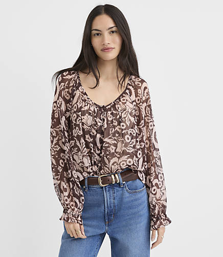 Floral Scoop Neck Button Blouse