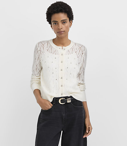 Embellished Pointelle Cardigan
