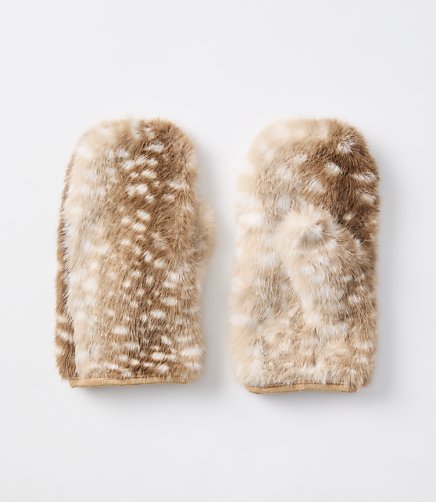 Fawn Print Faux Fur Mittens