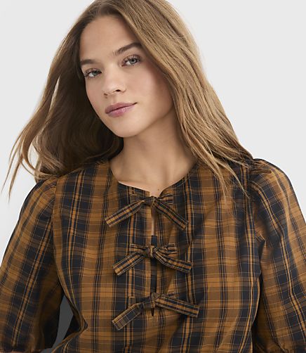 Plaid Poplin Bow Top