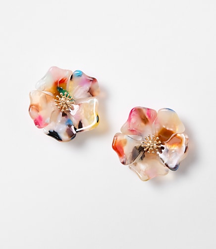 Tortoiseshell Print Floral Statement Stud Earrings