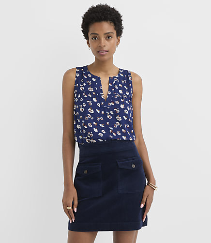 Floral Shirred Split Neck Shell