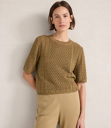 Haven Well Within Organic Cotton Linen Pointelle Short Sleeve Sweater
