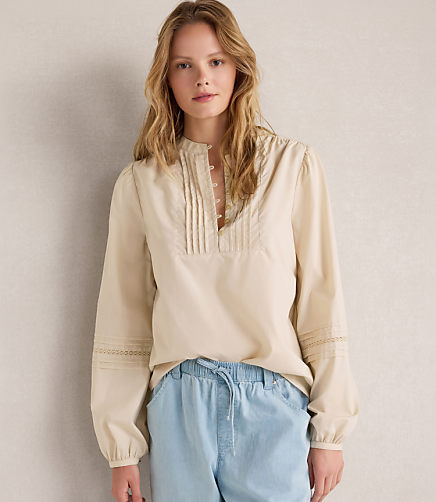 Haven Well Within Organic Cotton Poplin Lace Pintuck Shirt