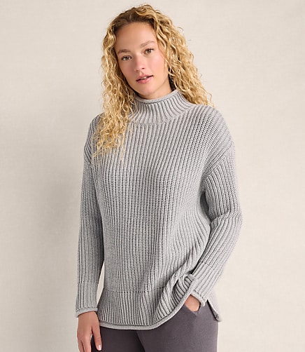 Haven Well Within Organic Cotton Shaker Stitch Heathered Roll Neck Sweater