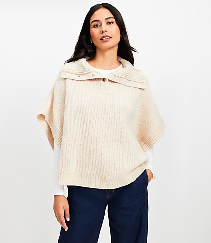 Button Turtleneck Poncho - Oat