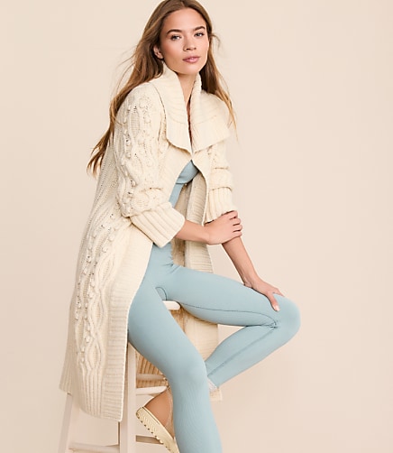 Lou & Grey Cable Maxi Open Cardigan