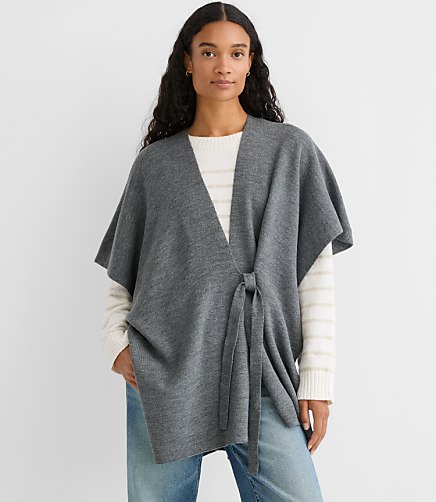 Tie Knit Wrap - Medium Heather Grey