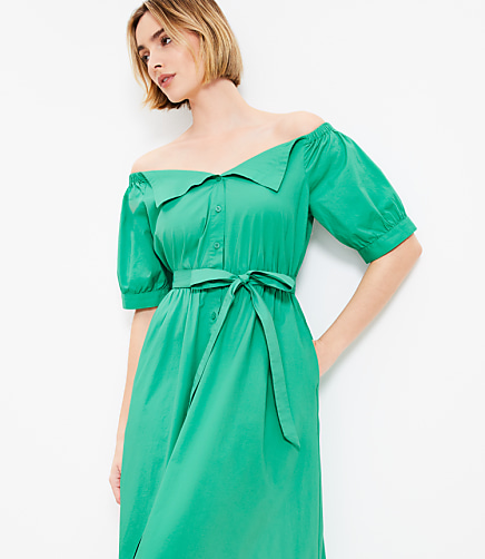 Off The Shoulder Midi Pocket Shirtdress
