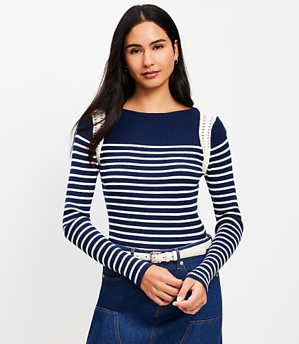 Striped Crochet Shoulder Sweater