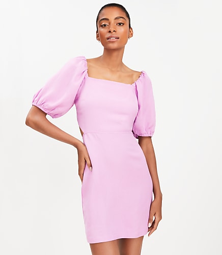 LOFT Beach Linen Blend Cutout Back Mini Pocket Dress - Lilac Meadow