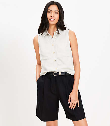 Linen Blend Sleeveless Pocket Shirt