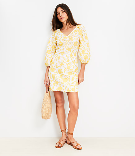 Floral Poplin Shirred Mini Dress