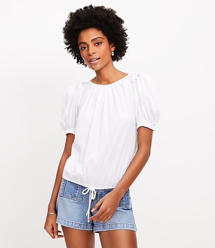Petite Pleated Tie Puff Sleeve Top