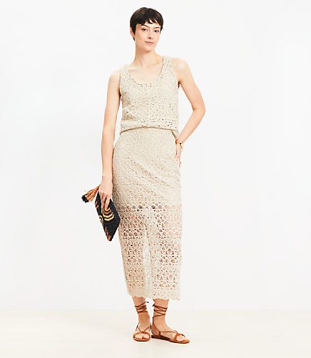 Scalloped Crochet Midi Skirt - Polished Stone