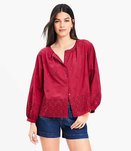 Eyelet Blouson Sleeve Blouse