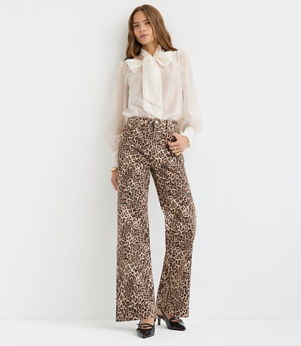 High Rise Wide Leg Jeans in Leopard Print