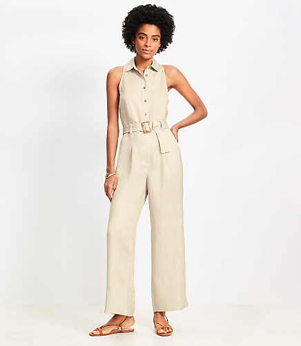 Linen Blend Halter Jumpsuit