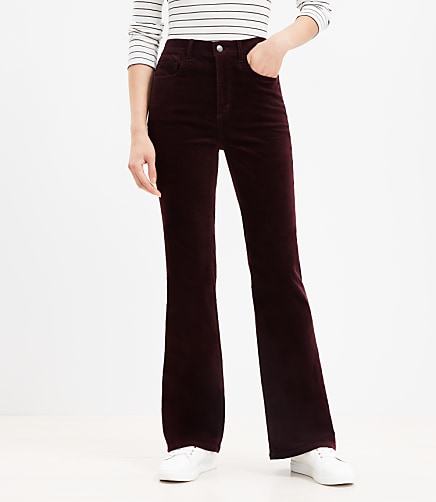 Five Pocket Slim Flare Pants in Velvet - Plum Raisin