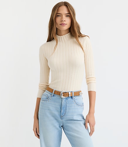 Ribbed Mock Neck Sweater - Whitecap