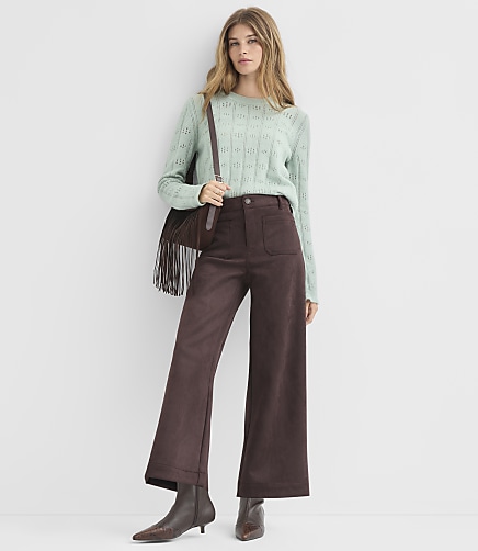 Petite Palmer Wide Leg Pants in Faux Suede