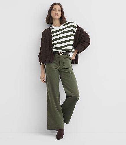 Petite Palmer Wide Leg Pants in Brushed Corduroy - Exotic Olive